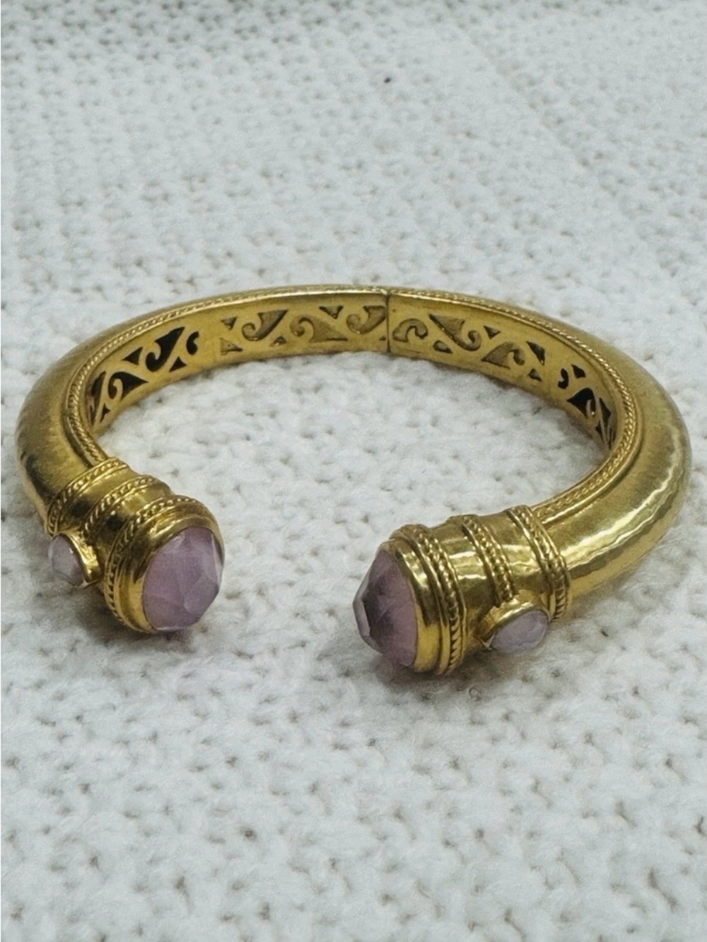 Julie Vos Gold-Tone (24 kt plated) Cuff Bracelet with Pink Cabochons